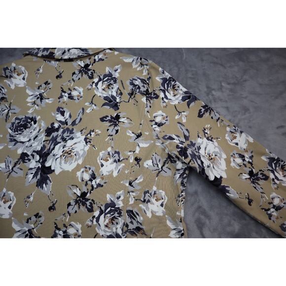 Isaac Mizrahi Blazer Women Large Beige Black Floral Print Casual 2 Button Jacket - Picture 15 of 16